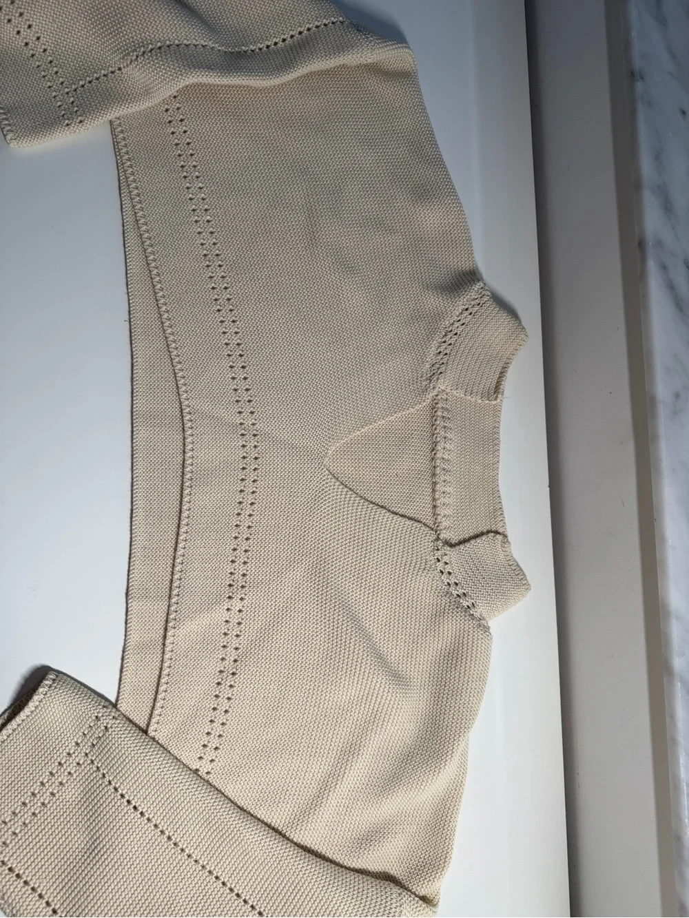 Women’s Cream V-Neck Cropped Open Knit Sweater
